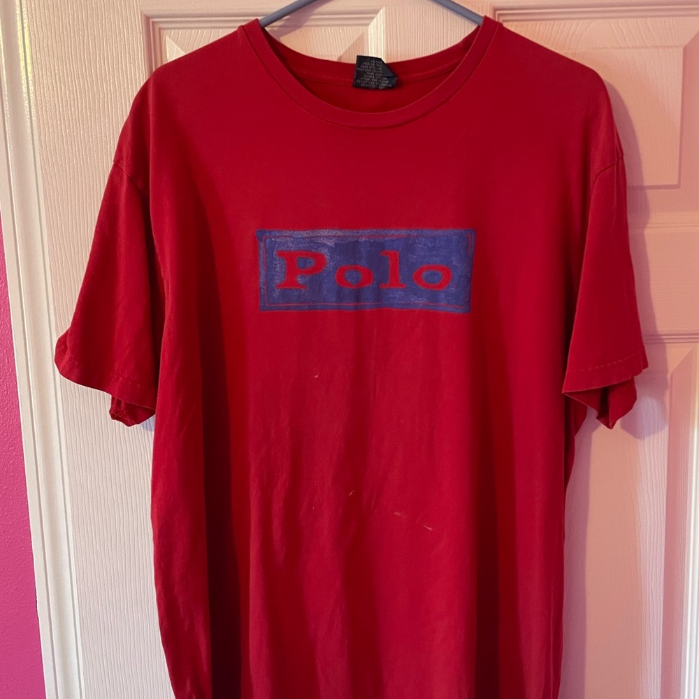 Vintage Polo Ralph Lauren Spell Out T Shirt Red Large